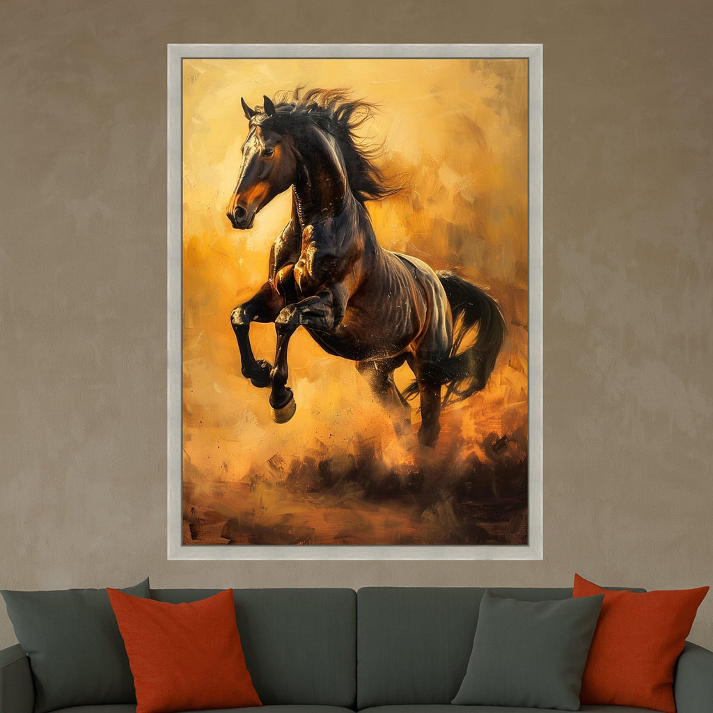 Majestic Black Stallion Running Canvas, Dynamic Horse Wall Art, Equestrian Home Decoration, Powerful Animal Canvas Print