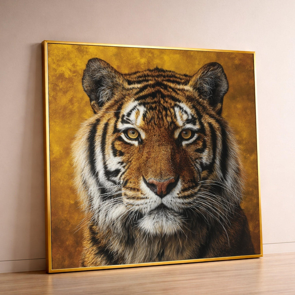 Majestic Tiger Portrait Canvas, Wildlife Animal Wall Art, Nature Inspired Home Decor, Feline Face Close-Up Canvas, Ready to Hang Artwork