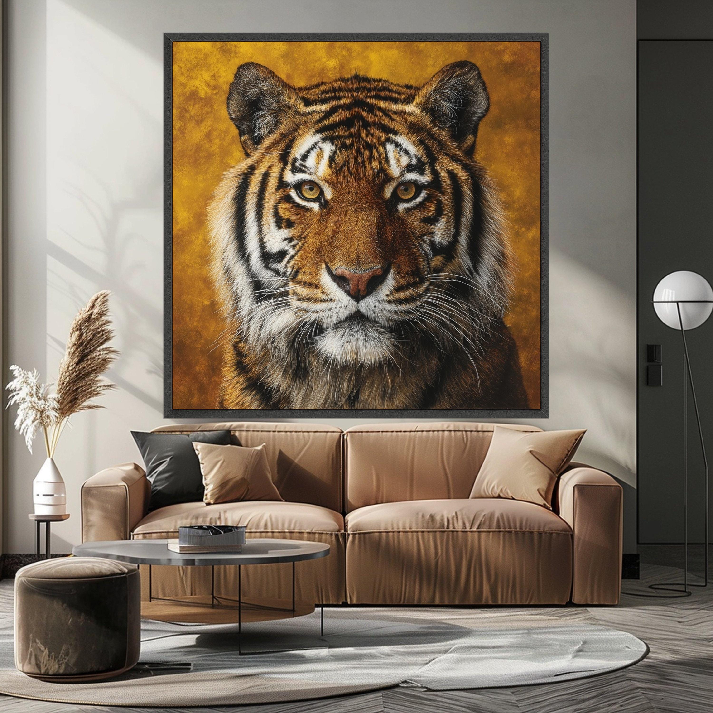 Majestic Tiger Portrait Canvas, Wildlife Animal Wall Art, Nature Inspired Home Decor, Feline Face Close-Up Canvas, Ready to Hang Artwork