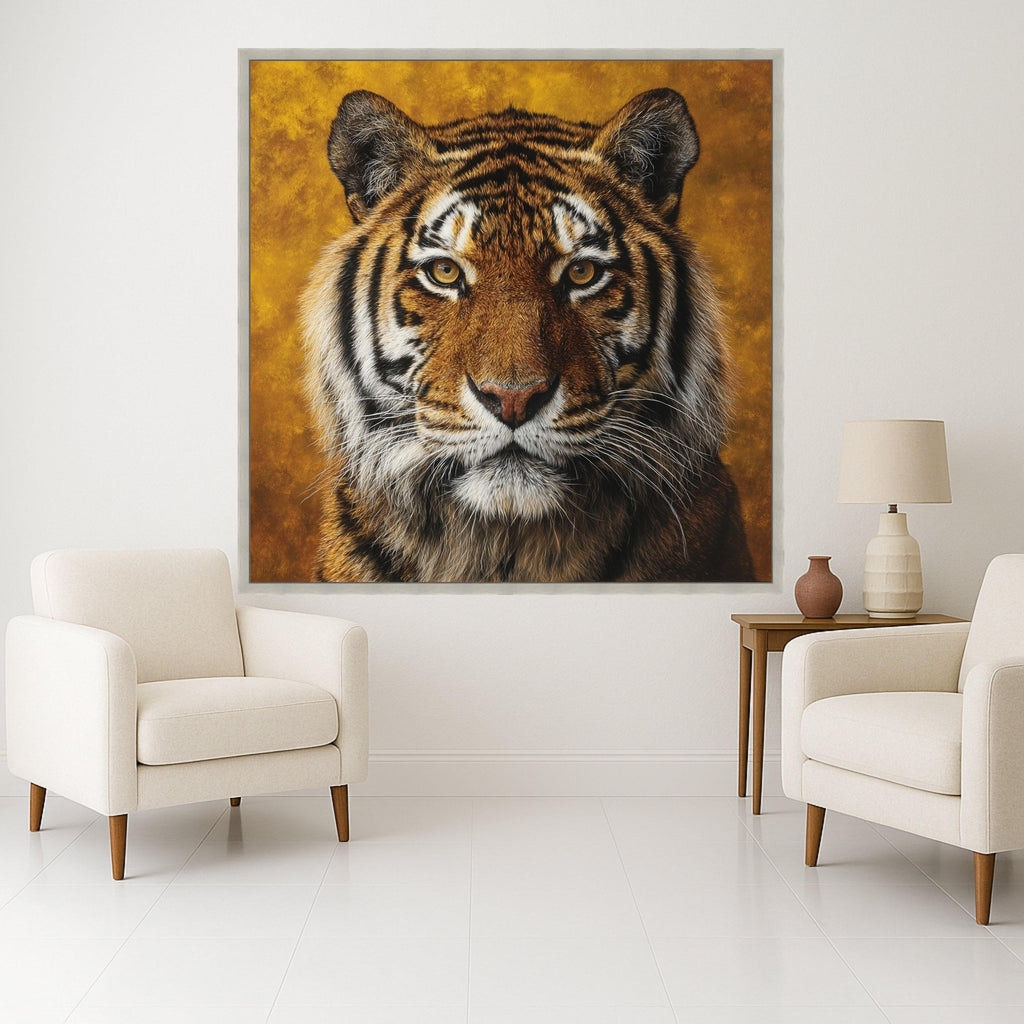 Majestic Tiger Portrait Canvas, Wildlife Animal Wall Art, Nature Inspired Home Decor, Feline Face Close-Up Canvas, Ready to Hang Artwork