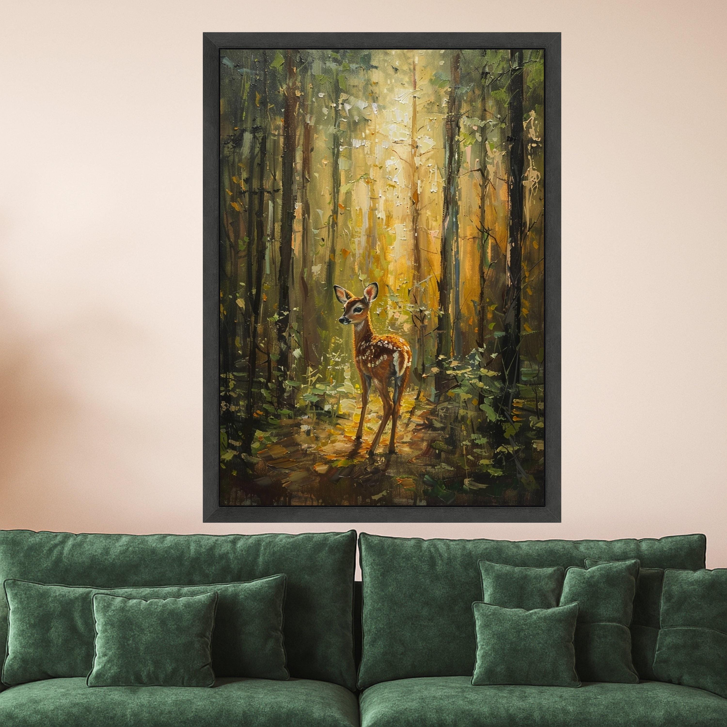 Gentle Fawn in Sunlit Forest Canvas, Woodland Animal Wall Art, Nature Scene Canvas, Rustic Home Decoration, Woodland Wildlife Canvas