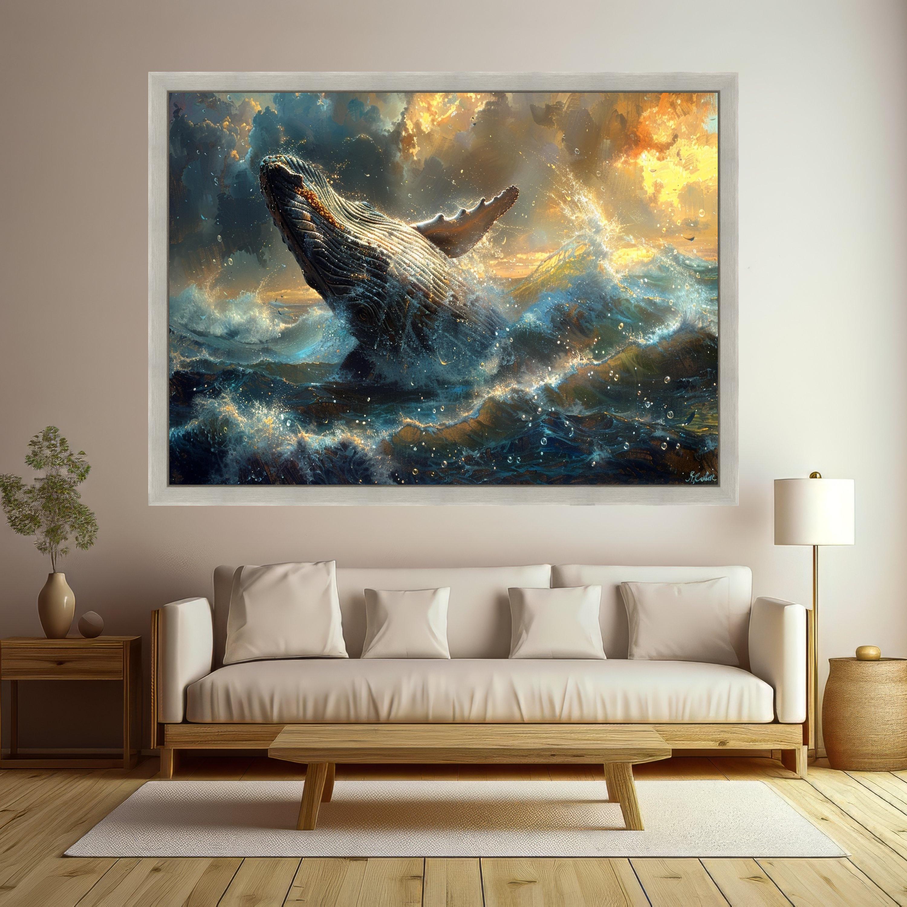 Majestic Humpback Whale Canvas, Ocean Splash Wall Art, Marine Wildlife Decor, Sea Nature Canvas, Dynamic Water Scene, Coastal Wall