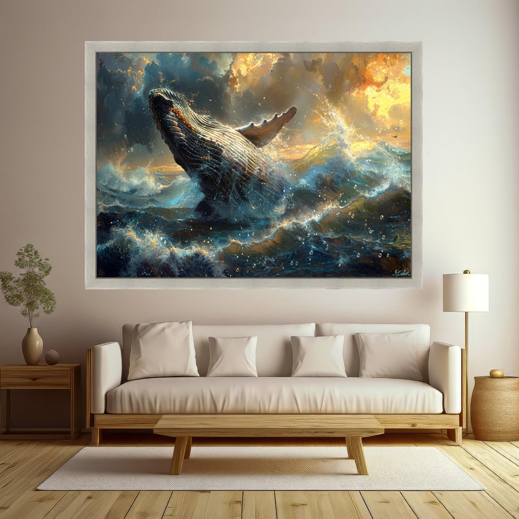 Majestic Humpback Whale Canvas, Ocean Splash Wall Art, Marine Wildlife Decor, Sea Nature Canvas, Dynamic Water Scene, Coastal Wall