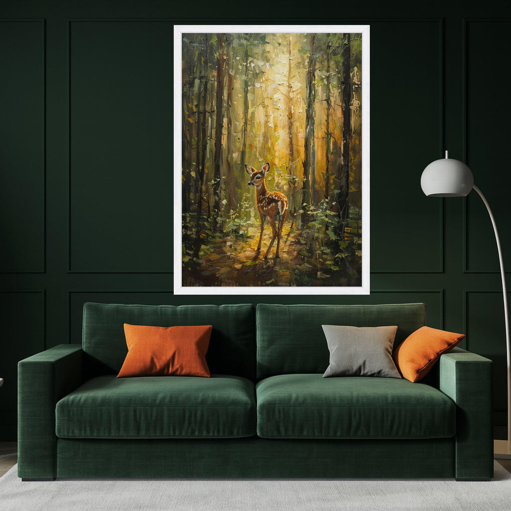 Gentle Fawn in Sunlit Forest Canvas, Woodland Animal Wall Art, Nature Scene Canvas, Rustic Home Decoration, Woodland Wildlife Canvas