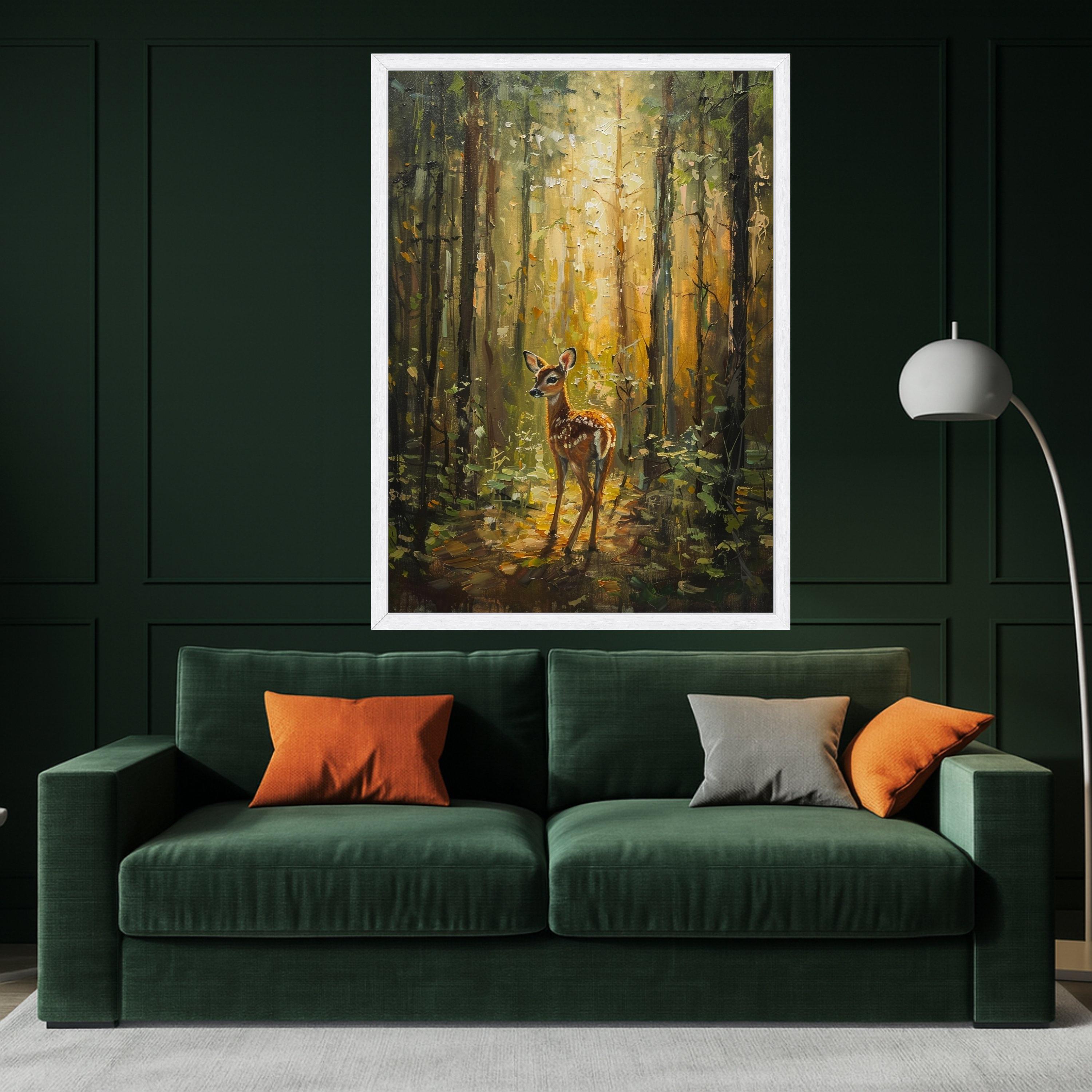 Gentle Fawn in Sunlit Forest Canvas, Woodland Animal Wall Art, Nature Scene Canvas, Rustic Home Decoration, Woodland Wildlife Canvas