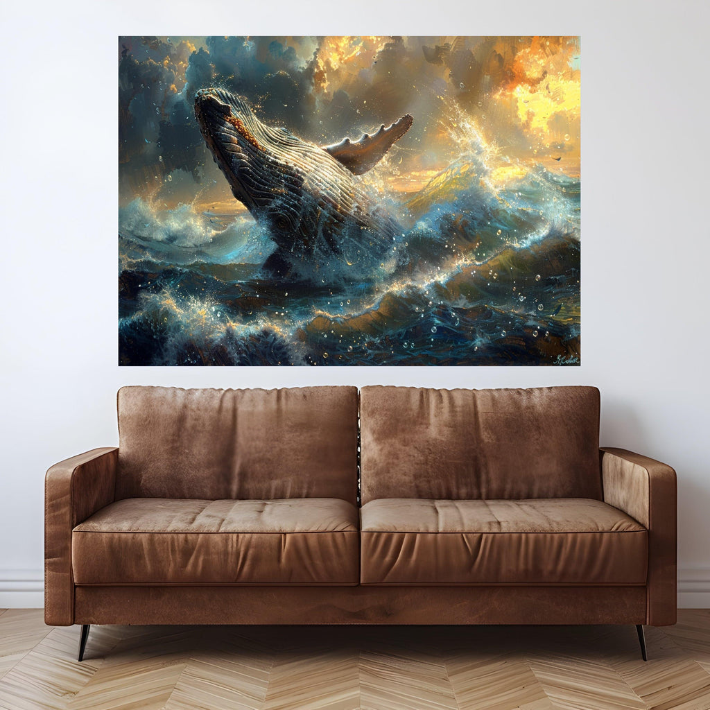 Majestic Humpback Whale Canvas, Ocean Splash Wall Art, Marine Wildlife Decor, Sea Nature Canvas, Dynamic Water Scene, Coastal Wall