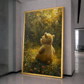 Whimsical Teddy Bear in Autumn Meadow Canvas, Childrens Room Wall Art, Cute Animal Illustration, Cozy Nature Scene Canvas