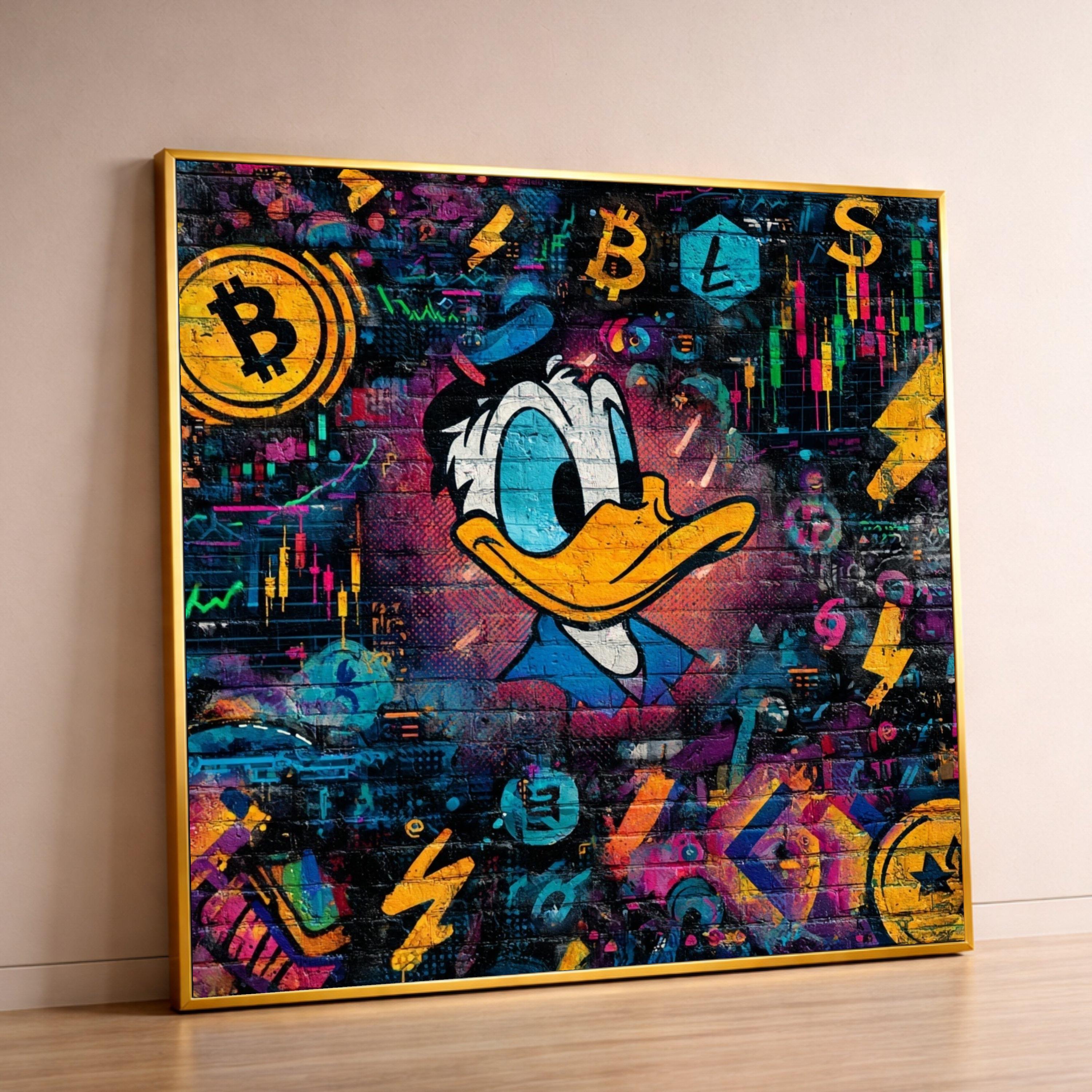 Vibrant Crypto Street Art Canvas, Digital Currency Wall Art, Colorful Urban Decor, Bitcoin and Litecoin Design, Modern Pop Culture Canvas
