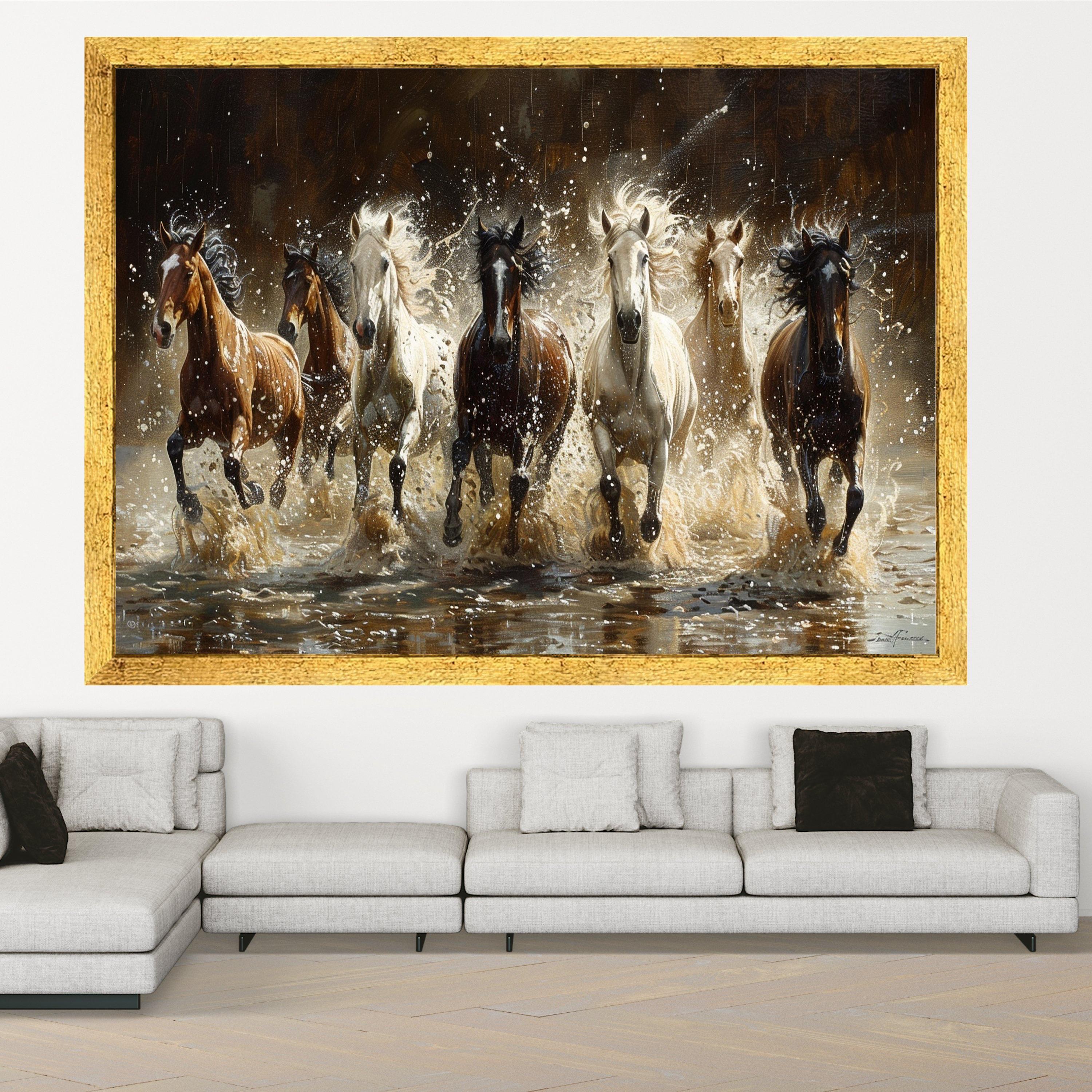 Majestic Wild Horses Running Through Water Canvas, Dynamic Animal Wall Art, Nature Scene Decoration, Equestrian Canvas Wall Decor