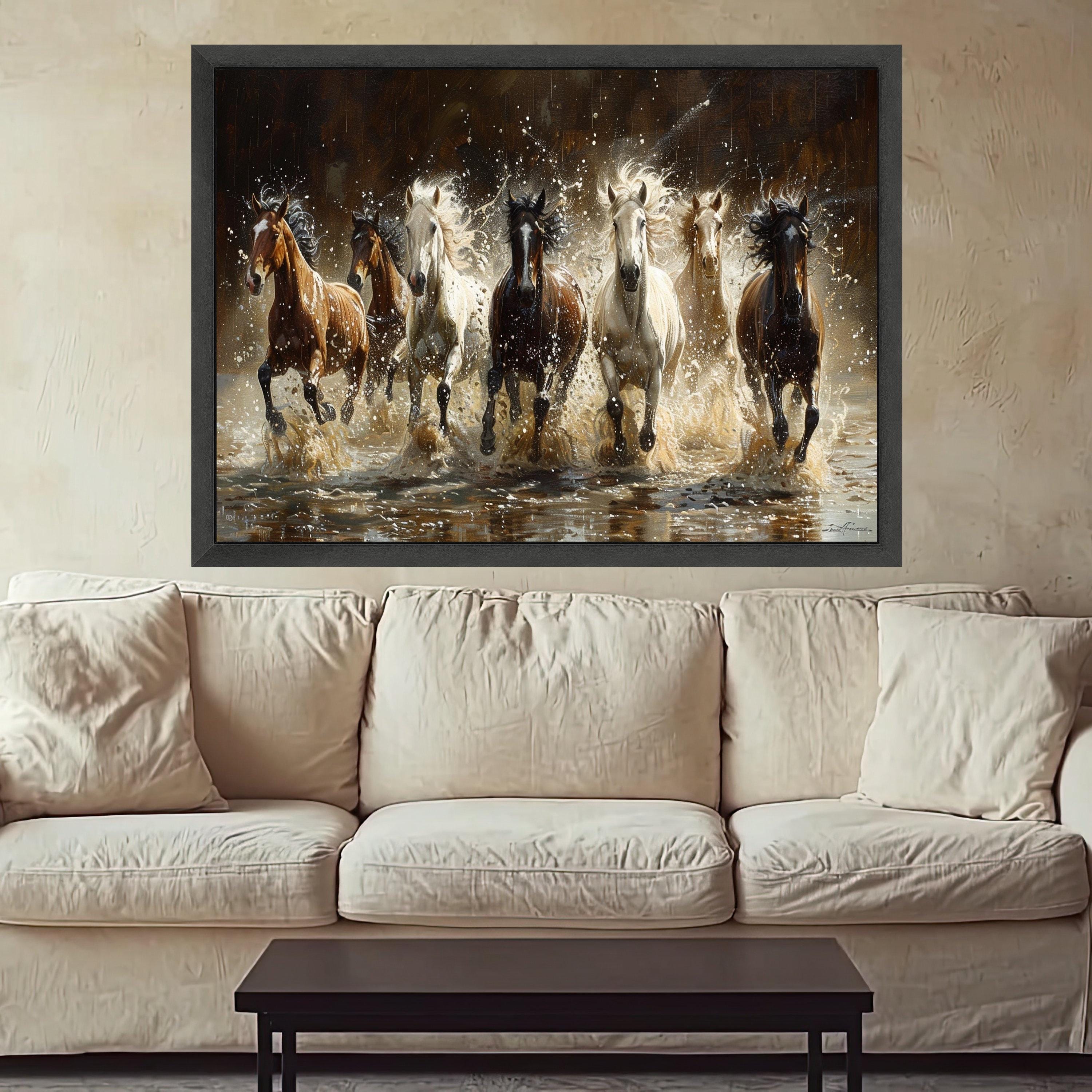 Majestic Wild Horses Running Through Water Canvas, Dynamic Animal Wall Art, Nature Scene Decoration, Equestrian Canvas Wall Decor