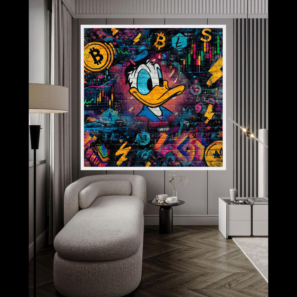 Vibrant Crypto Street Art Canvas, Digital Currency Wall Art, Colorful Urban Decor, Bitcoin and Litecoin Design, Modern Pop Culture Canvas