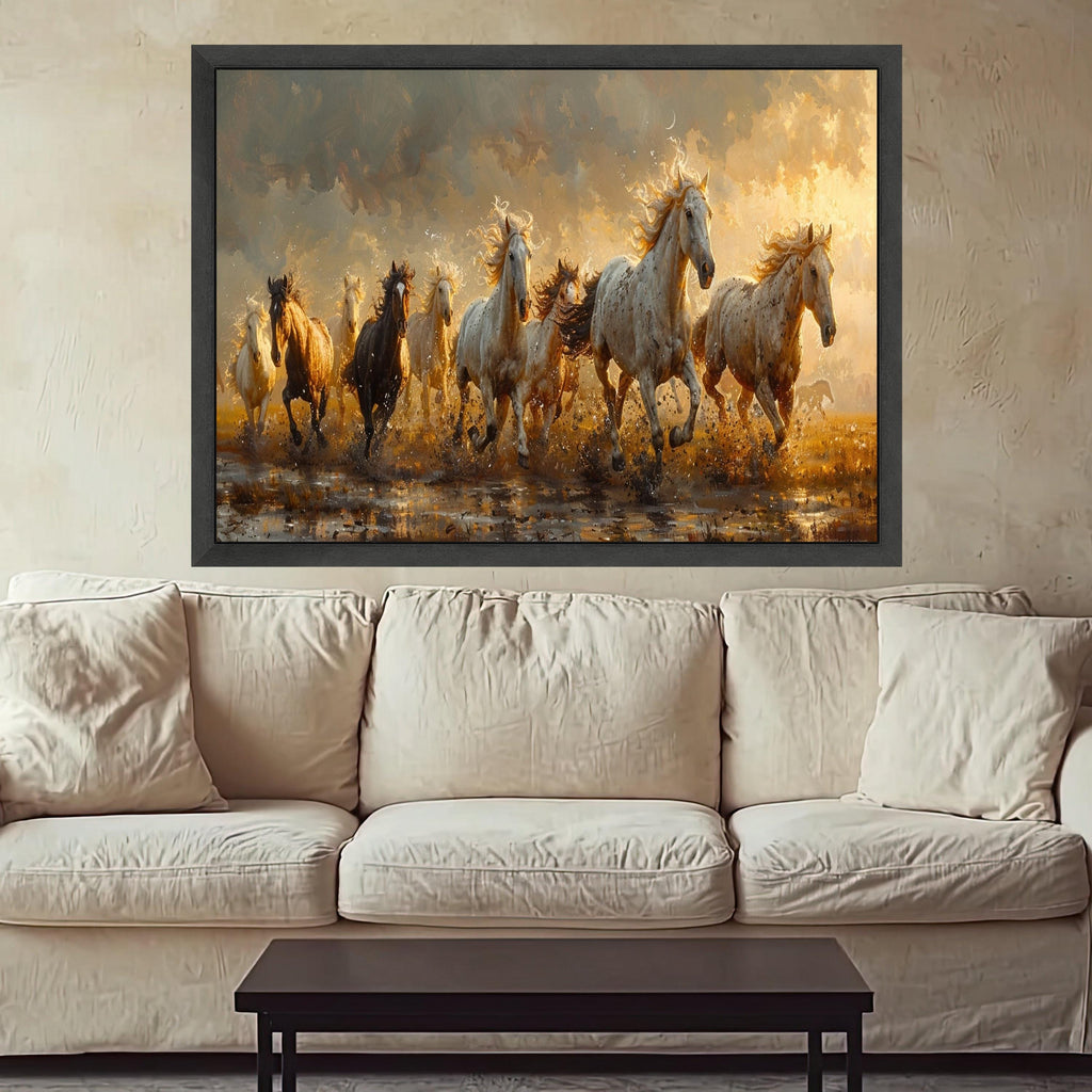 Wild Horses Running Canvas, Sunset Landscape Wall Art, Nature Animal Print, Motion Energy Canvas, Rustic Home Decor, Ready to Hang