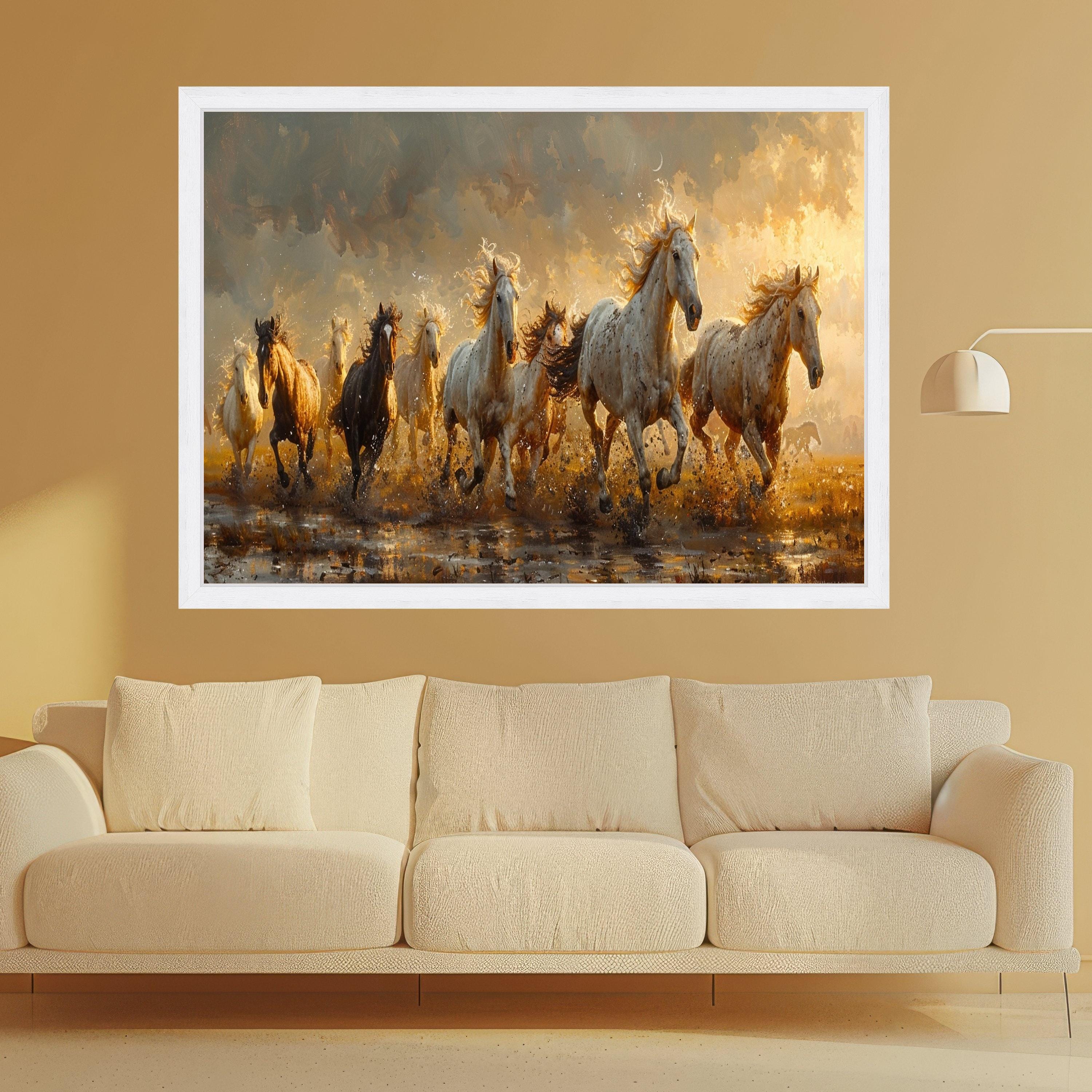 Wild Horses Running Canvas, Sunset Landscape Wall Art, Nature Animal Print, Motion Energy Canvas, Rustic Home Decor, Ready to Hang