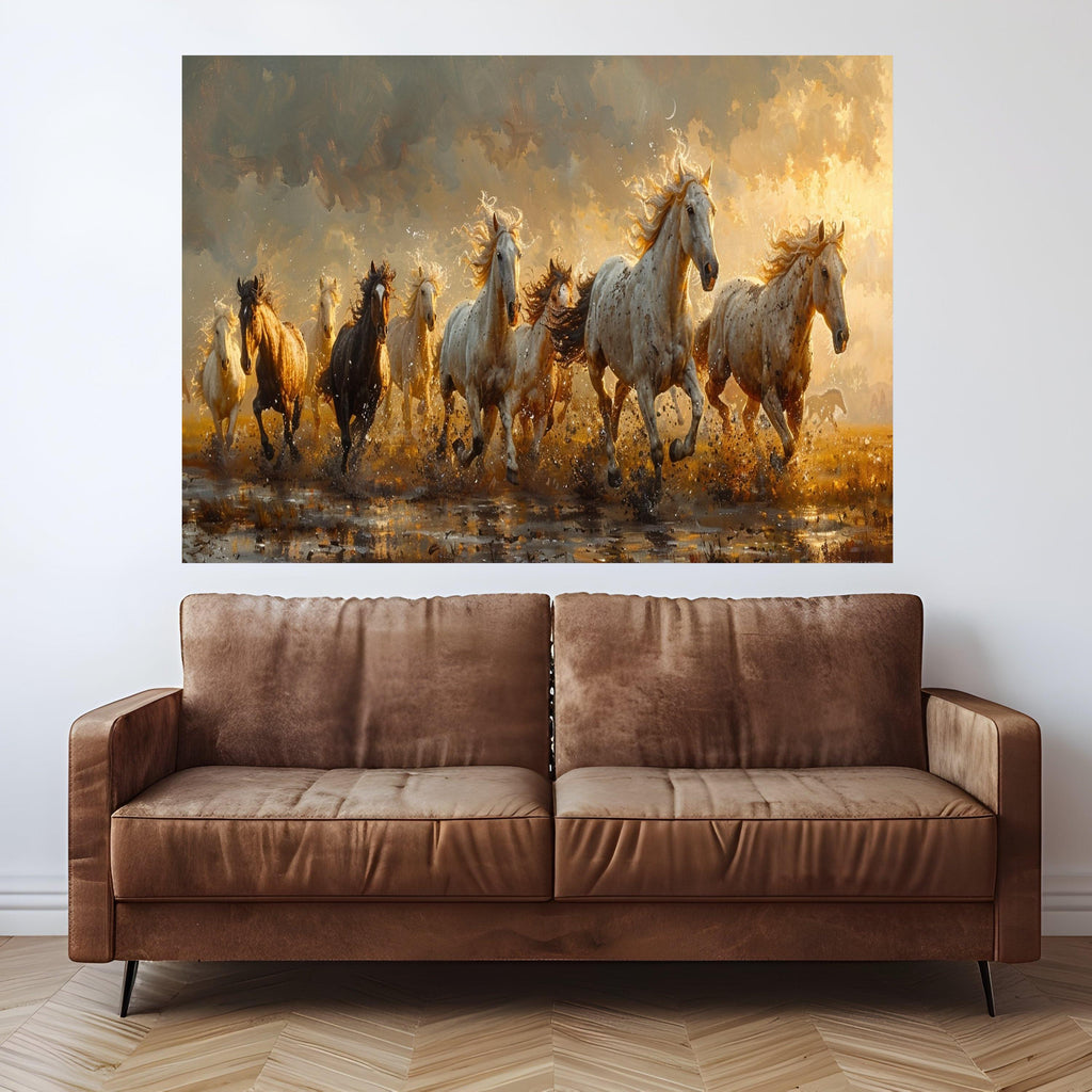 Wild Horses Running Canvas, Sunset Landscape Wall Art, Nature Animal Print, Motion Energy Canvas, Rustic Home Decor, Ready to Hang