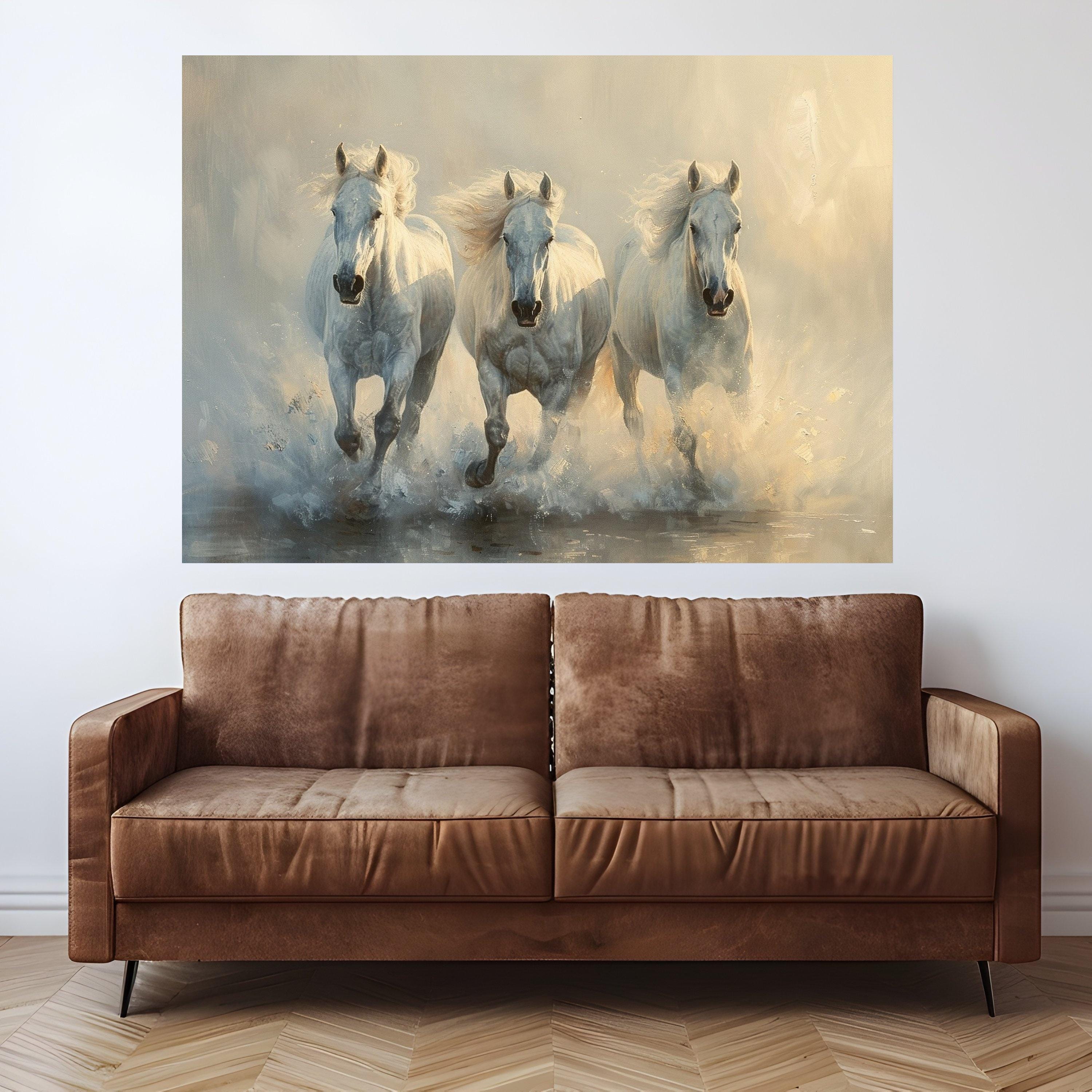 Majestic White Horses Running Canvas, Dynamic Animal Wall Art, Nature Scene Canvas, Elegant Home Decoration, Galloping Horse Artwork