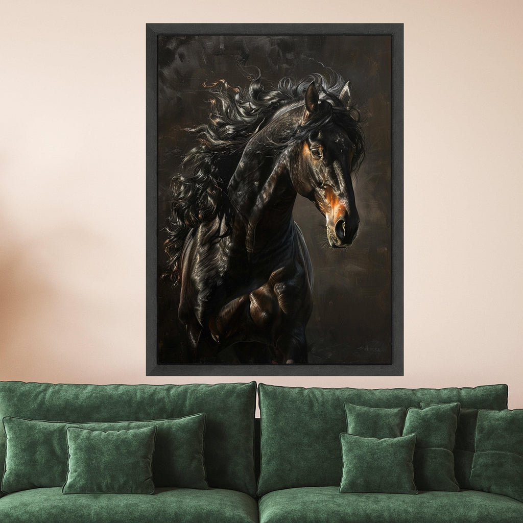 Black Stallion Art Canvas Wall Art Print Majestic Horse Portrait Art Canvas Print Equestrian Wall Art Print Rustic Decor