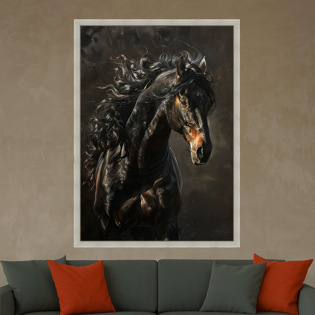 Black Stallion Art Canvas Wall Art Print Majestic Horse Portrait Art Canvas Print Equestrian Wall Art Print Rustic Decor