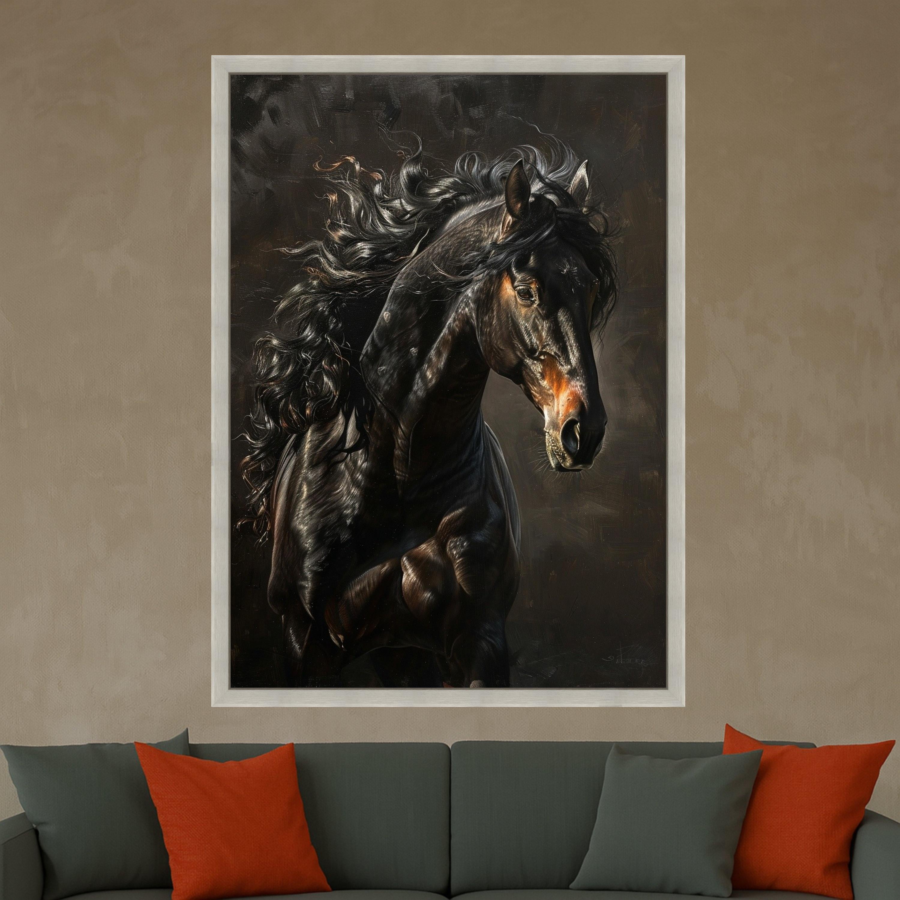 Black Stallion Art Canvas Wall Art Print Majestic Horse Portrait Art Canvas Print Equestrian Wall Art Print Rustic Decor