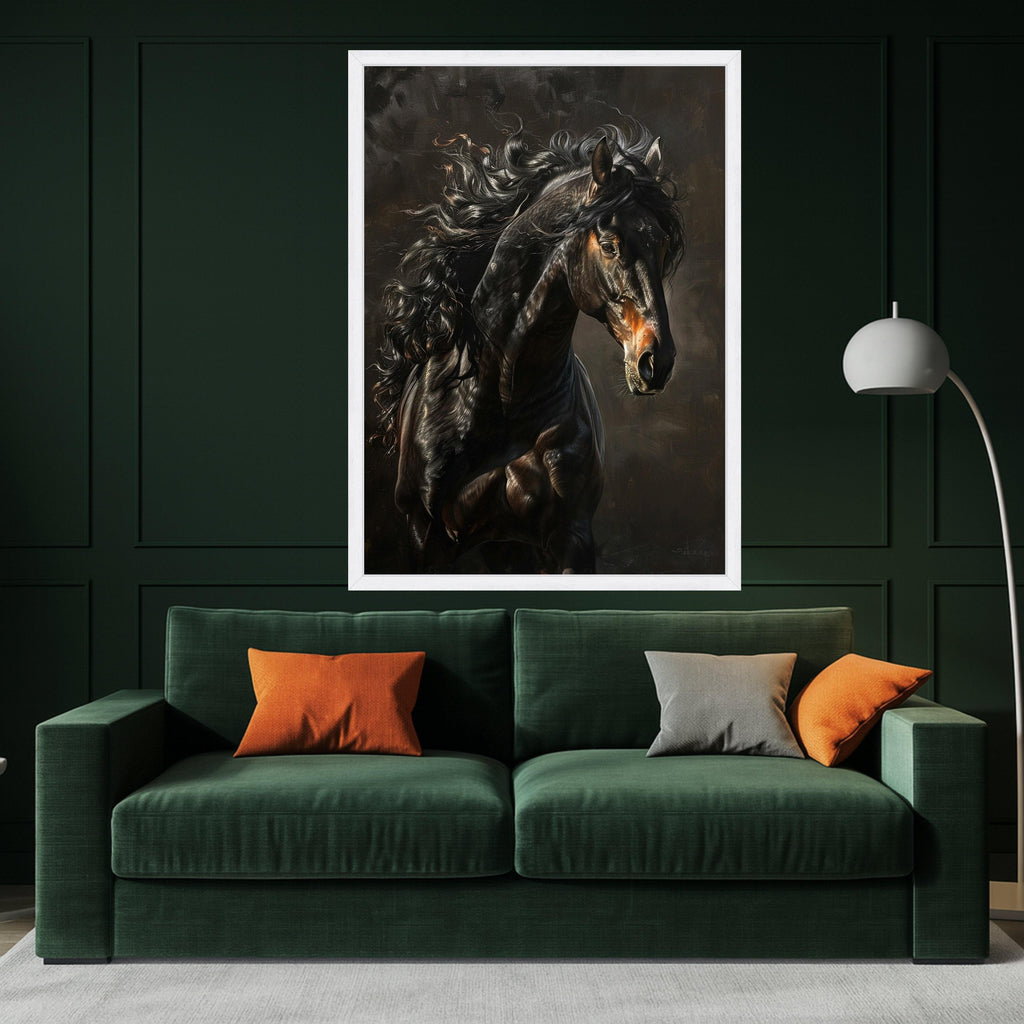 Black Stallion Art Canvas Wall Art Print Majestic Horse Portrait Art Canvas Print Equestrian Wall Art Print Rustic Decor