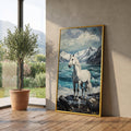 Majestic White Horse Canvas, Snowy Mountain Landscape Art, Ocean Shore Scene, Nature Animal Canvas, Coastal Wall Decor, Ready to Hang