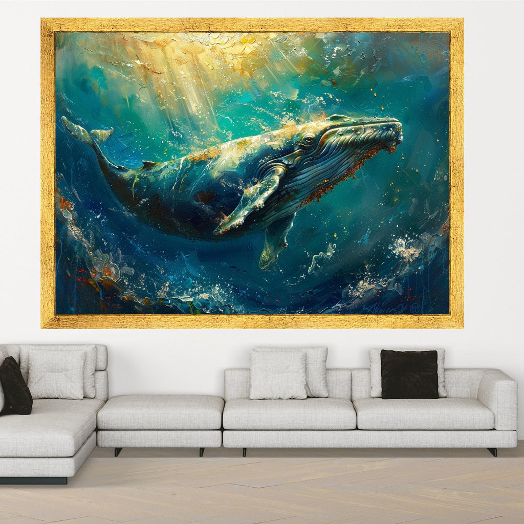 Majestic Blue Whale Art Canvas Wall Art Print Ocean Life Whale Art Canvas Print Marine Animal Wall Art Print Coastal Decor