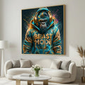 Gorilla Canvas Print, Graffiti Ape Wall Art With Headphones and Hoodie, Neon Streetwear Animal Poster for Game Room Decor