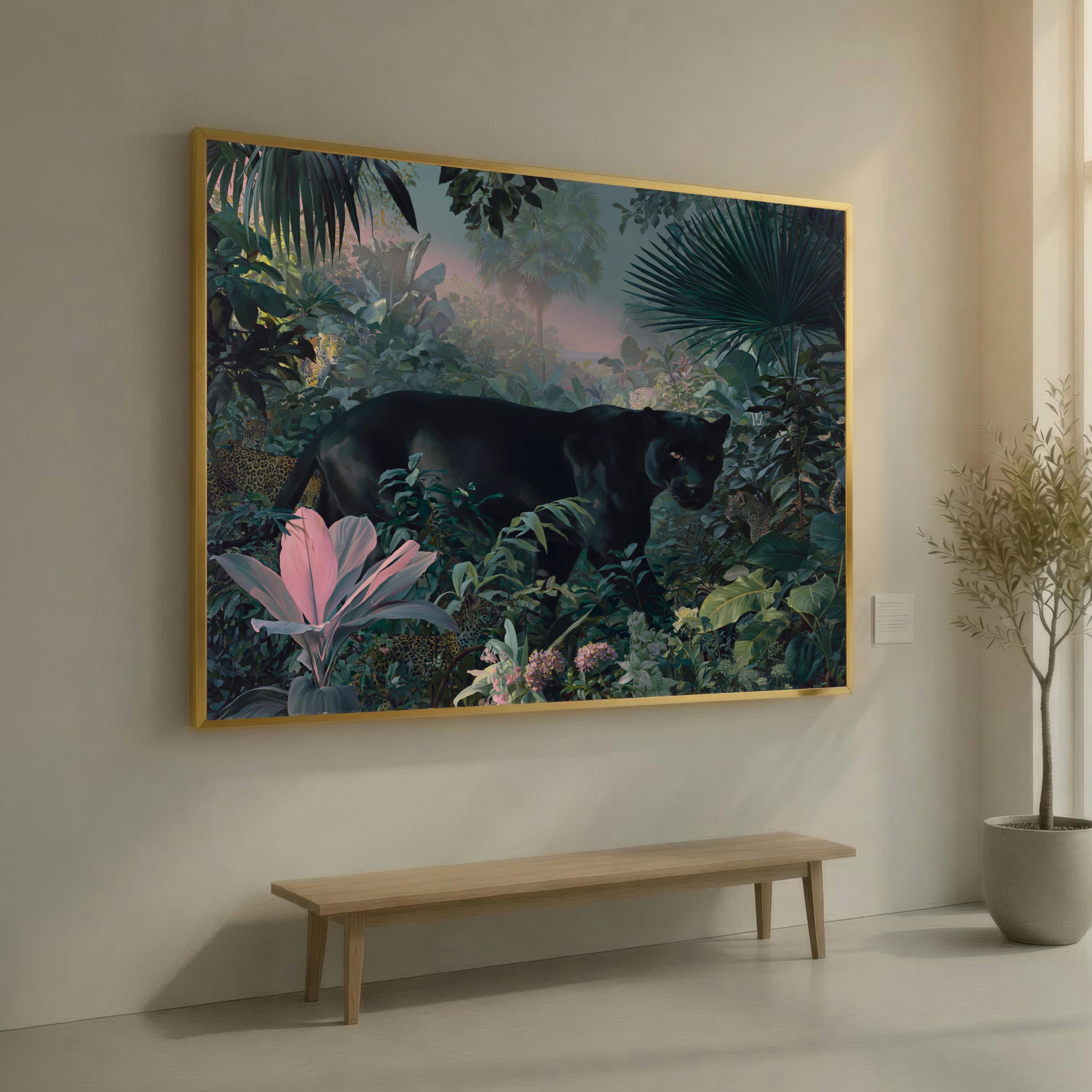 Black Panther Jungle Canvas Print, Moody Tropical Leopard Wall Decor, Dark Botanical Wildlife Art, Statement Living Room Piece
